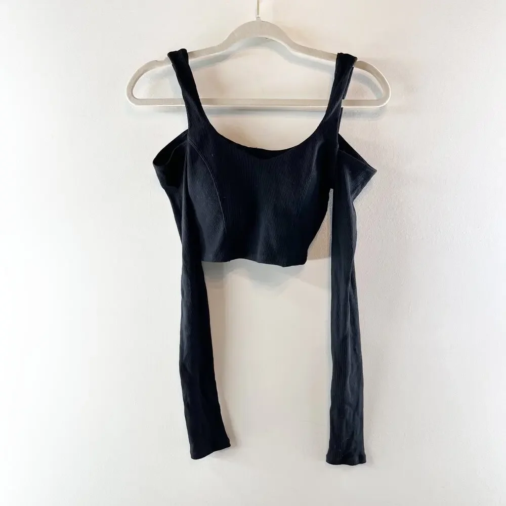 Alo Yoga Ribbed Cropped Butterfly Long Sleeve Tee Black Small